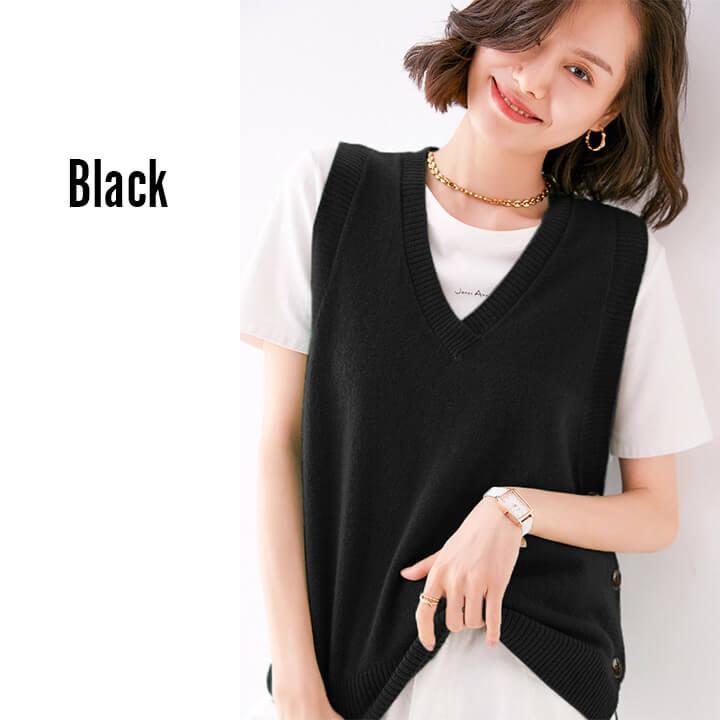 トップス you.ki.kamone You Color ニットベスト Uネック Vネック サイドボタン 温かい