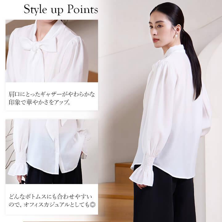 You Color ブラウス レディース トップス リボン 長袖 オフィス 