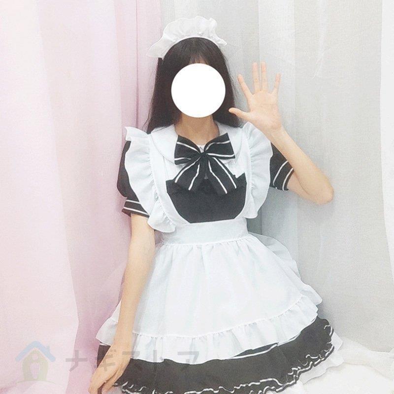 メイド服　エプロン服　ホワイト　ストッキング　コスプレ仮装