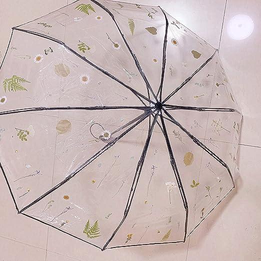 TOKUGAWAMIKA レディース傘 通勤 折りたたみ傘 透明傘 三段折りたたみ傘 オリジナル 美しい植物 花＆葉 自然的 透明な傘 ロマンチック