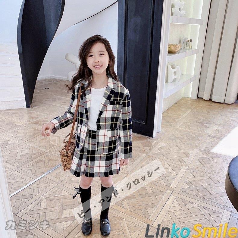 子供服 卒業式 女子 スーツ ジャケット 2点セット 卒服 女の子 チェック柄 プリーツスカート スクール 制服 発表会 七五三 110 140 170cm セットアップ 長袖 Linko Smile 通販 Yahoo ショッピング