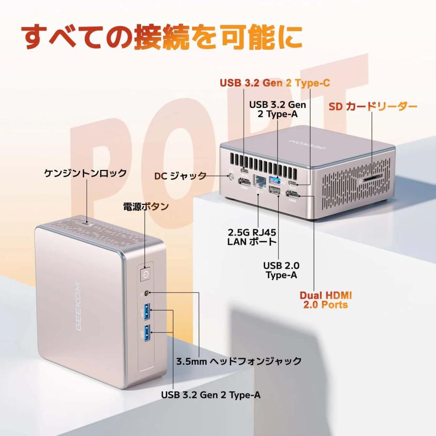 GEEKOM A5 ミニPC AMD Ryzen 5 7430U メモリ16GB ストレージ512GB