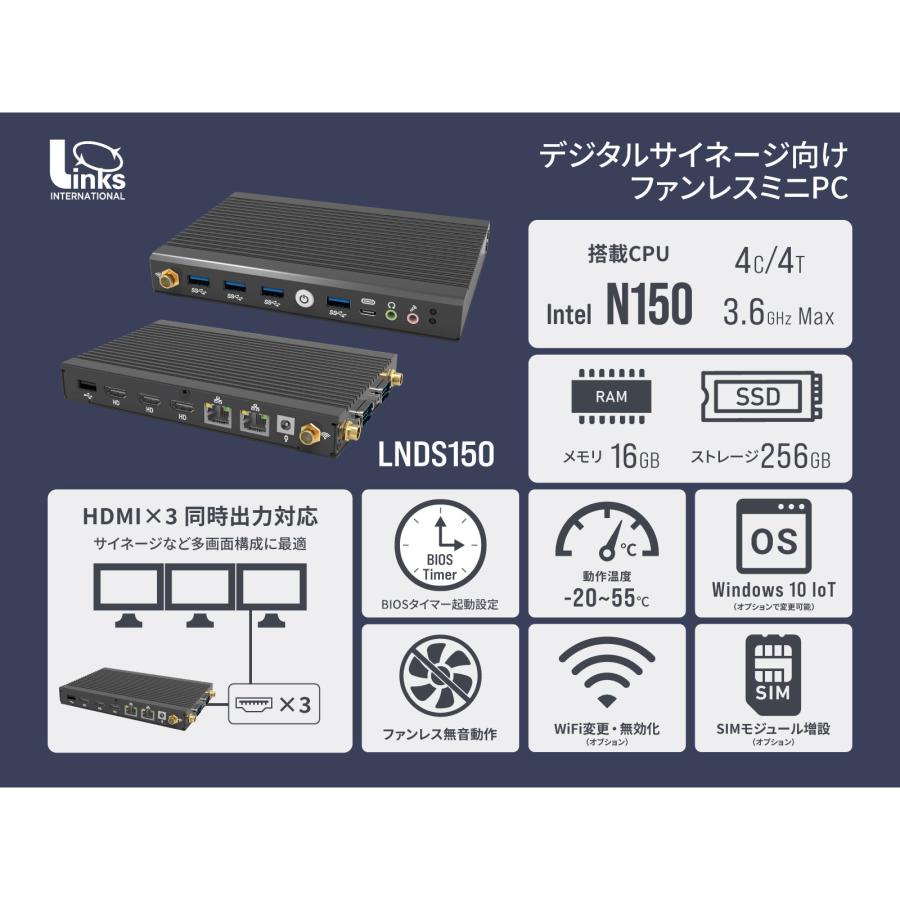 リンクスインターナショナル LNDS150 ミニPC Intel N150 メモリ16GB ストレージ256GB Window 10 IoT 小型デスクトップパソコン LNDS150-16/256-W10IoT(N150)の画像