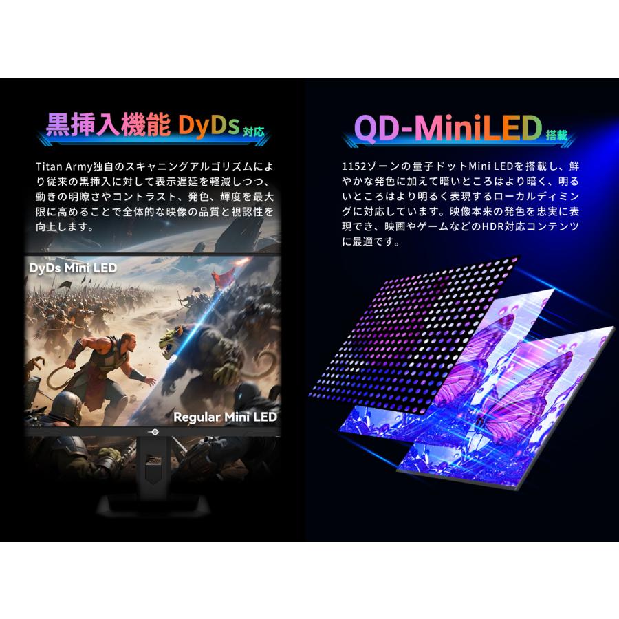 TITAN ARMY 24.5インチ 量子ドット MiniLED HDR1000相当 WQHD 320Hz