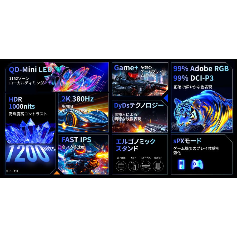 TITAN ARMY 24インチ 量子ドット MiniLED HDR1000nits WQHD 380Hz ゲーミングモニター P245MS PRO (1152ゾーン｜FAST IPS｜HDMI 2.1｜DP 1.4｜PS5 VRR｜PIP/PBP)_2