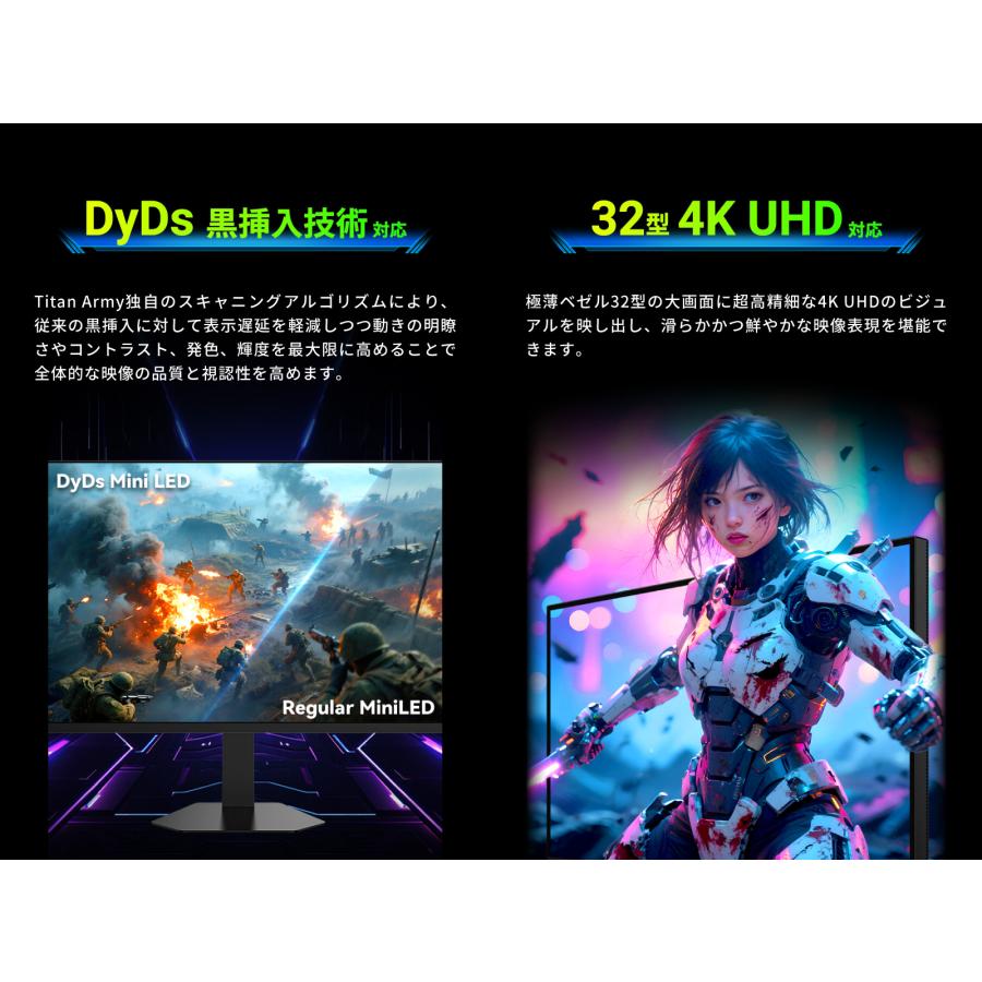 TITAN ARMY 32インチ 量子ドット Mini LED HDR1000 4K@160Hz デュアル