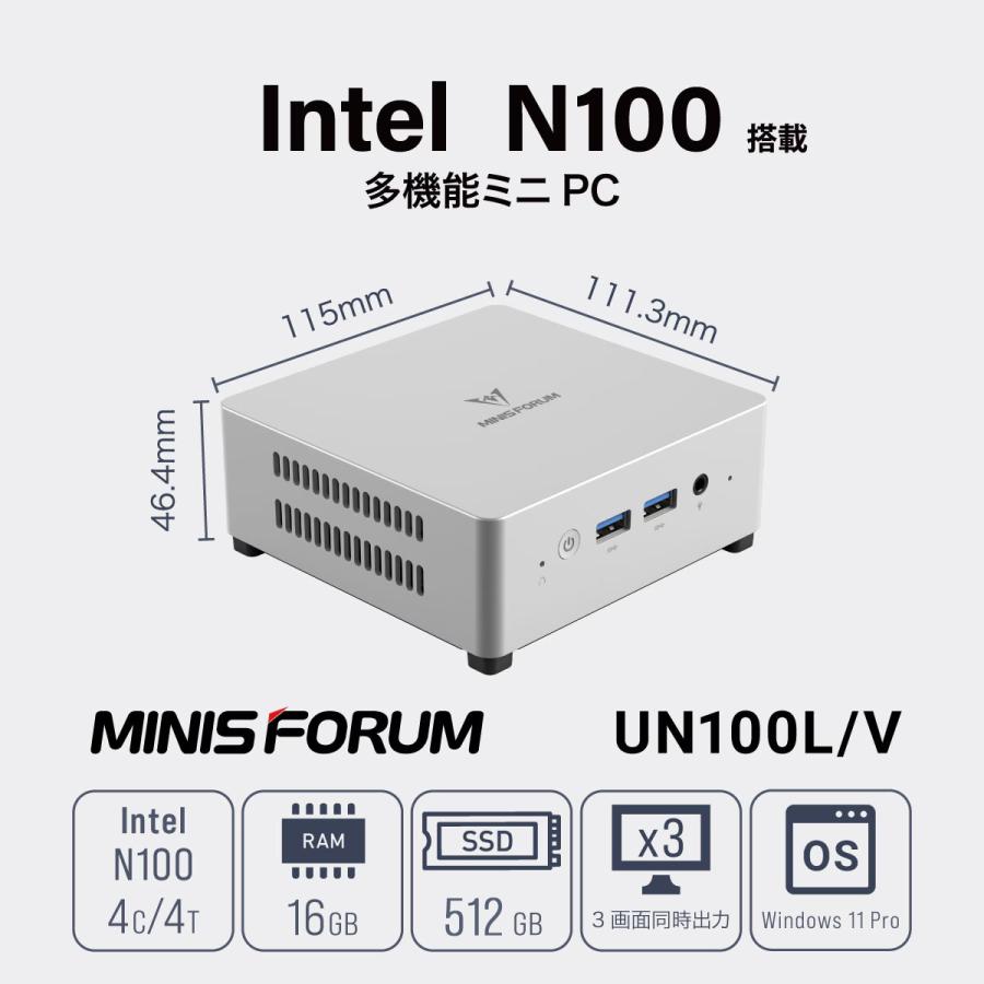 MINISFORUM ミニPC UN100L/V メモリ16GB ストレージ512GB Intel