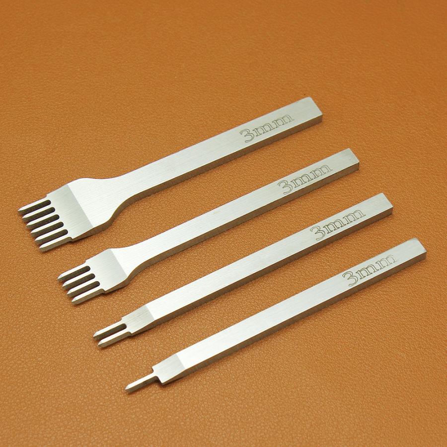 小引出し　3段　４杯　あられ組み　無垢　取手　レザー レザークラフト 道具 工具 菱目打ち 4本 セット 4mm 3mm ピッチ