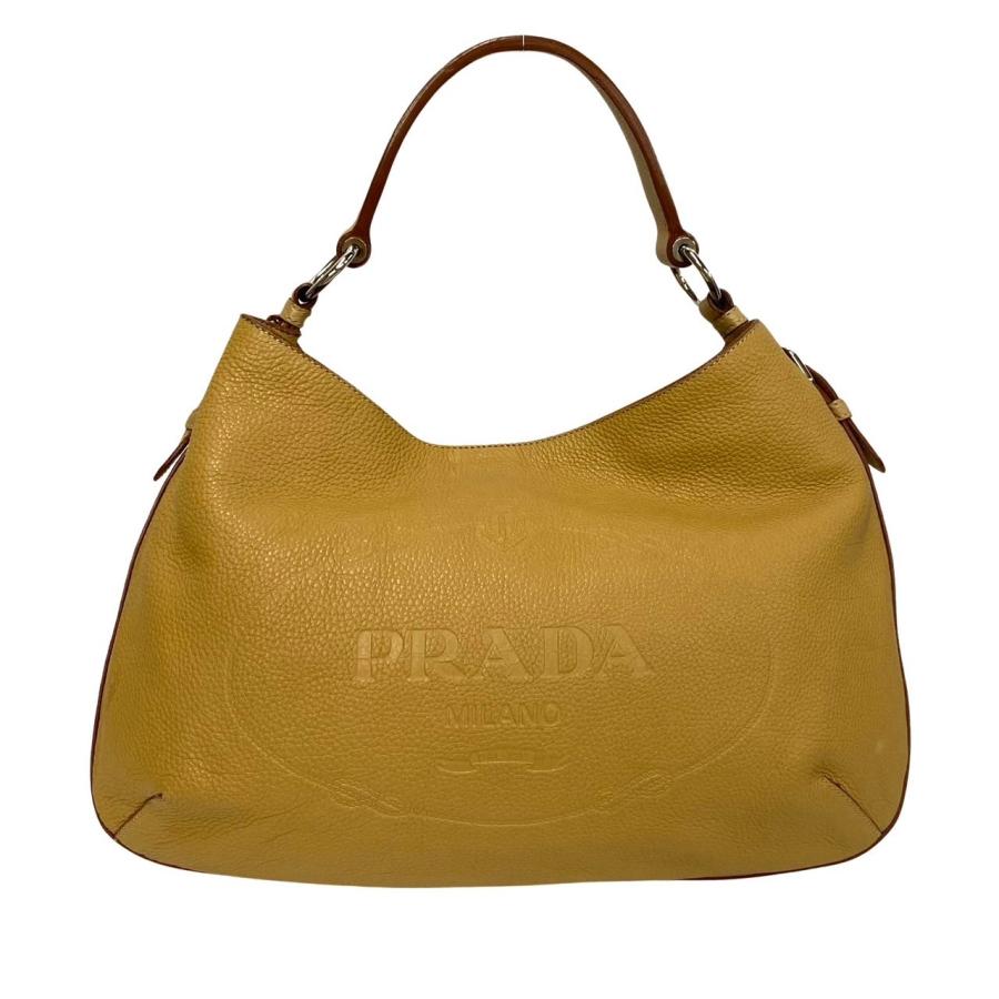 極 美品 希少品 カード付 PRADA プラダ ロゴ 型押し レザー 本革 