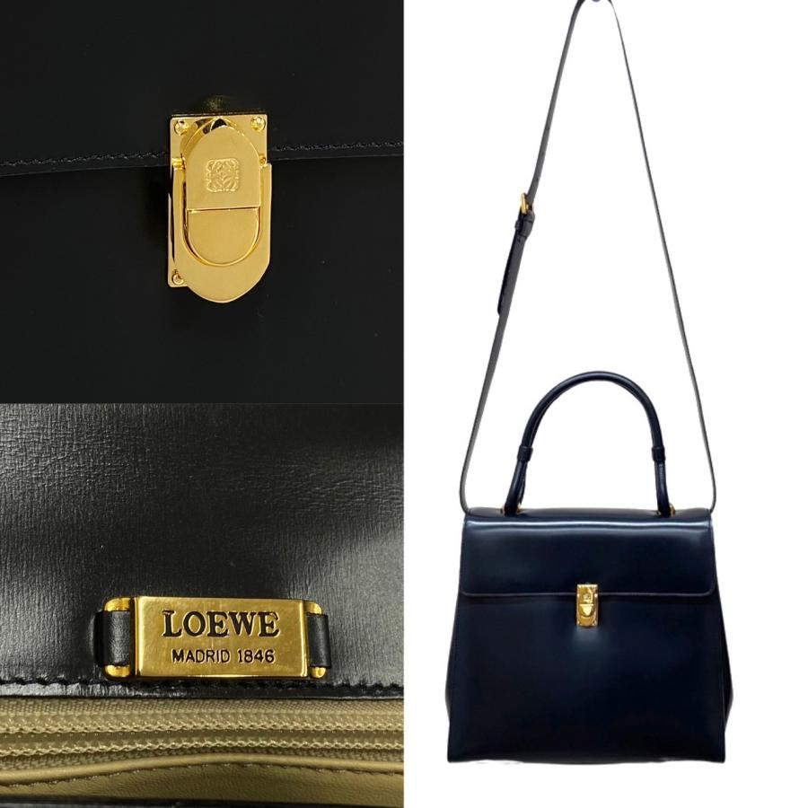 LOEWE ほぼ未使用 ロエベ ヴィンテージ アナグラム ロゴ 金具 カーフ
