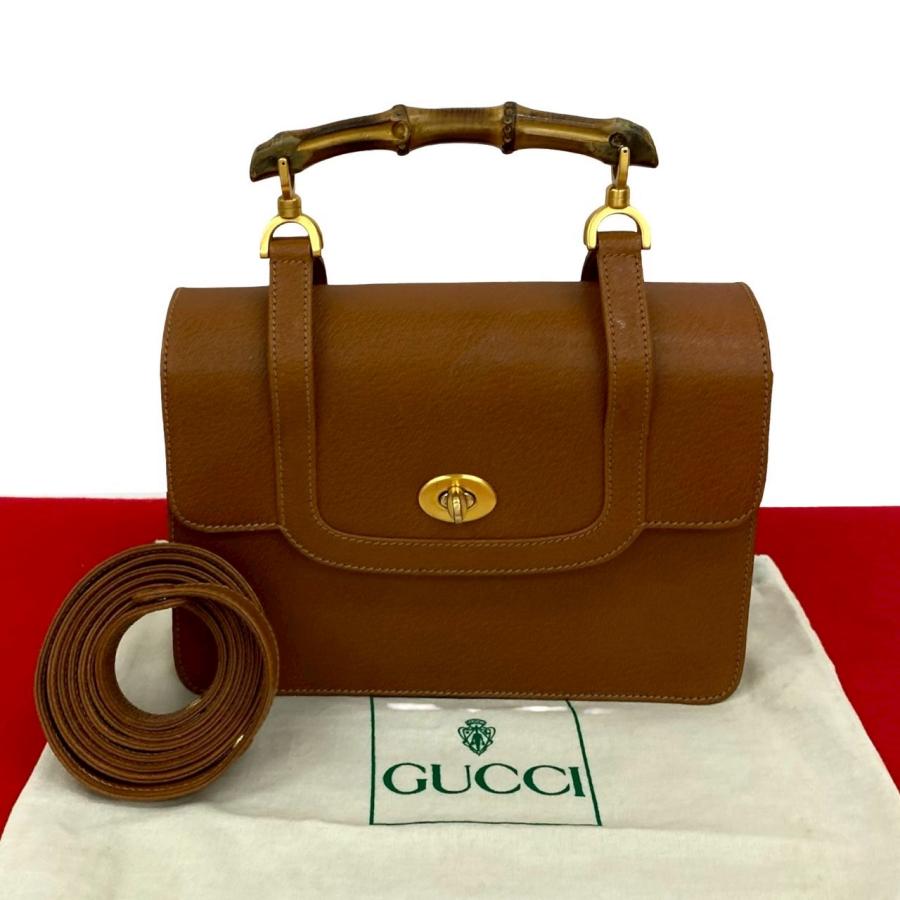 グッチ　GUCCI ブラウンバッグ　保存バッグ付 GUCCI グッチブラウン レザー ショルダーバッグ保管袋つき