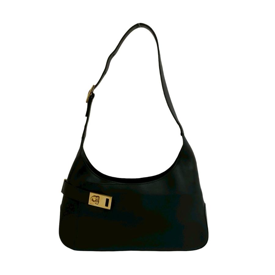 Ferragamo ワンショルダーバッグ ガンチーニ 金具 レザー ブラック フェラガモ ガンチーニ レザー ワンショルダーバッグ ブラック