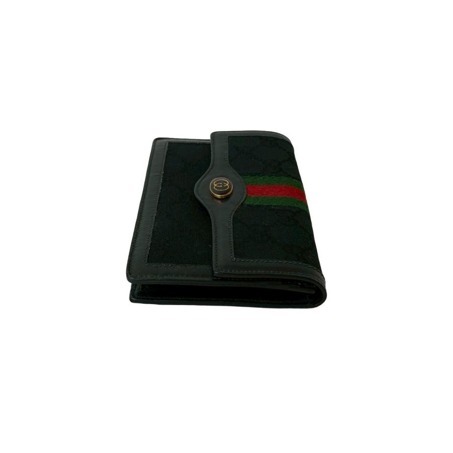 グッチ　折り財布　GGキャンバス　ホースビット　シェリーライン　ブラック　ロゴ GUCCI 「GUCCI」 ホースビット シェリーライン GGキャンバス 二