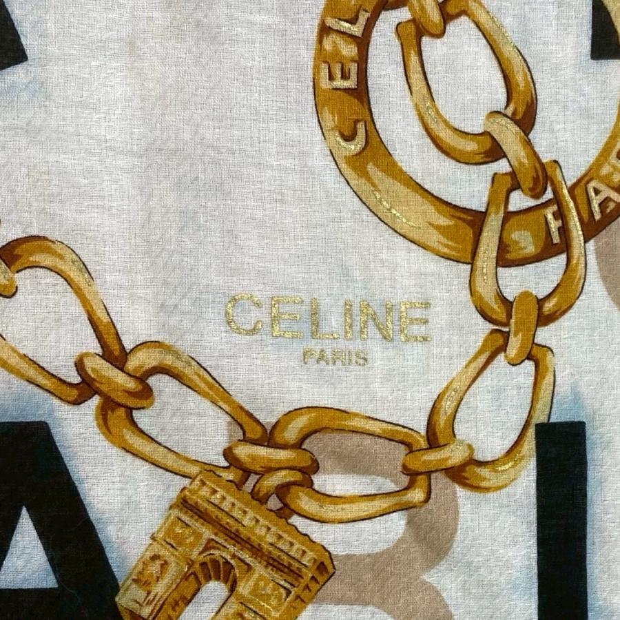 CELINE 総柄シャツ ヴィンテージ チェーン柄 オールドセリーヌ 黒 美品】CELINE セリーヌ ヴィンテージ シルク シャツ チェーン柄 総柄