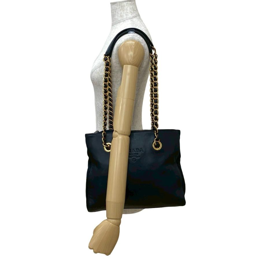 PRADA 極 美品 袋付き プラダ ロゴ 型押し ナイロン レザー 本革