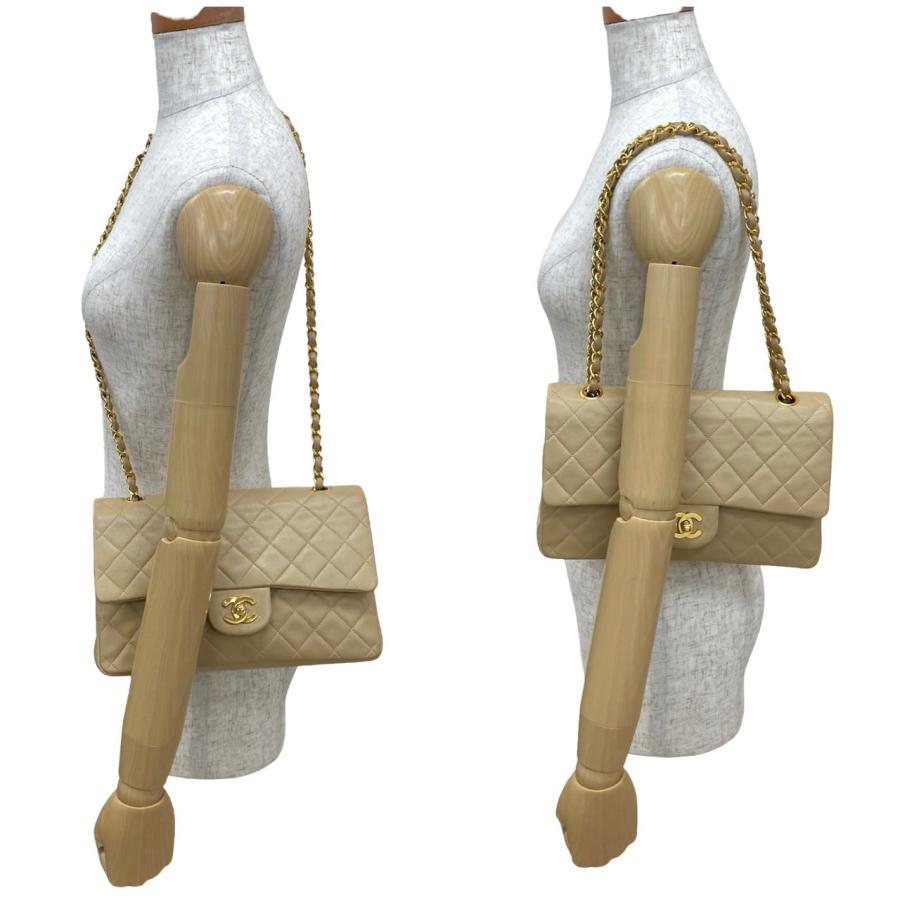 極 美品 袋付 シール有 1番台 CHANEL シャネル マトラッセ ココマーク ラムスキン チェーン ショルダーバッグ ポシェット ベージュ c77-8_2