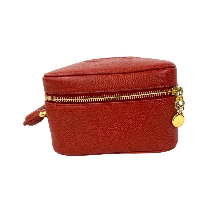 極 美品 袋付 カード シール有 4番台 CHANEL シャネル キャビアスキン 2way ハンドバッグ ショルダーバッグ バニティバッグ レッド d12-8 CHANEL（シャネル） 極 美品 袋付 カード シール有 4番台 キャビア