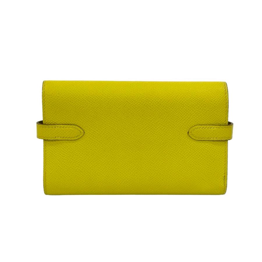 極 美品 箱付 D 刻印 HERMES エルメス ケリー ウォレット コンパクト エプソン レザー 二つ折り 財布 ミニ 札入れ 小銭入れ イエロー d-193の画像