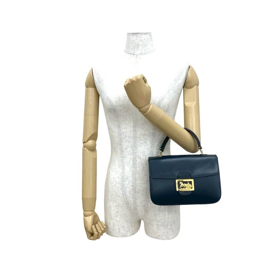 【ヴィンテージ】◇セリーヌ◇ サークルロゴ / ネイビー レザー / 2way CELINE（セリーヌ） レア美品 ヴィンテージ サークルロゴ金具 2WAY