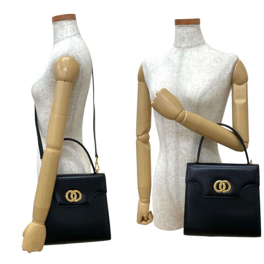 【美品】セリーヌ　サークルロゴ　ハンドバッグ　レザー　ゴールド金具　ブラック CELINE（セリーヌ） 極 美品 袋付き ヴィンテージ サークル ロゴ 金具