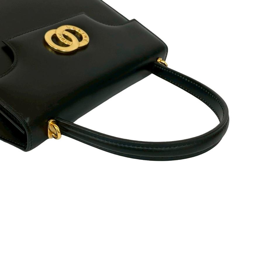 【美品】セリーヌ　サークルロゴ　ハンドバッグ　レザー　ゴールド金具　ブラック CELINE（セリーヌ） 極 美品 袋付き ヴィンテージ サークル ロゴ 金具