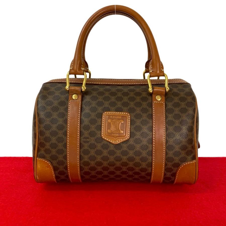良品 セリーヌ マカダム トリオンフ ハンド ボストン バッグ ブラウン. CELINE（セリーヌ） 極 美品 ヴィンテージ マカダム 柄 トリオンフ