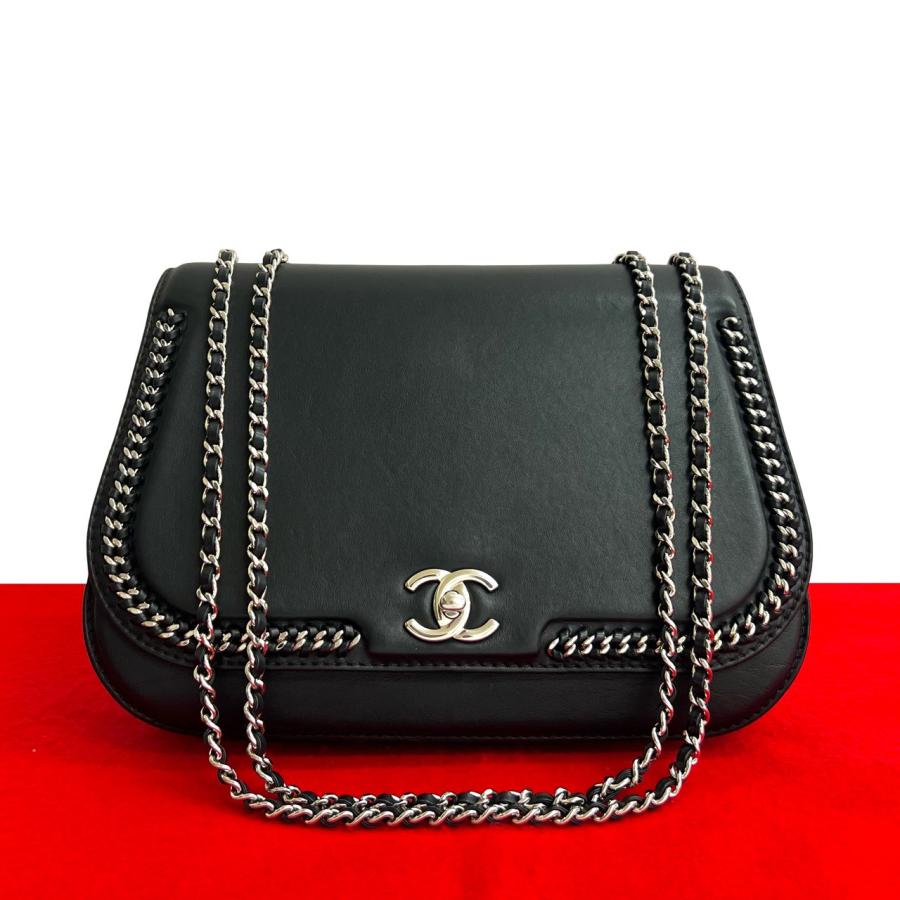 極 美品 シール有 23番台 CHANEL シャネル ココマーク レザー 本革 ターンロック チェーン ショルダーバッグ ポシェット ブラック 711-8 CHANEL（シャネル） 極 美品 シール有 23番台 ココマーク レザー 本革
