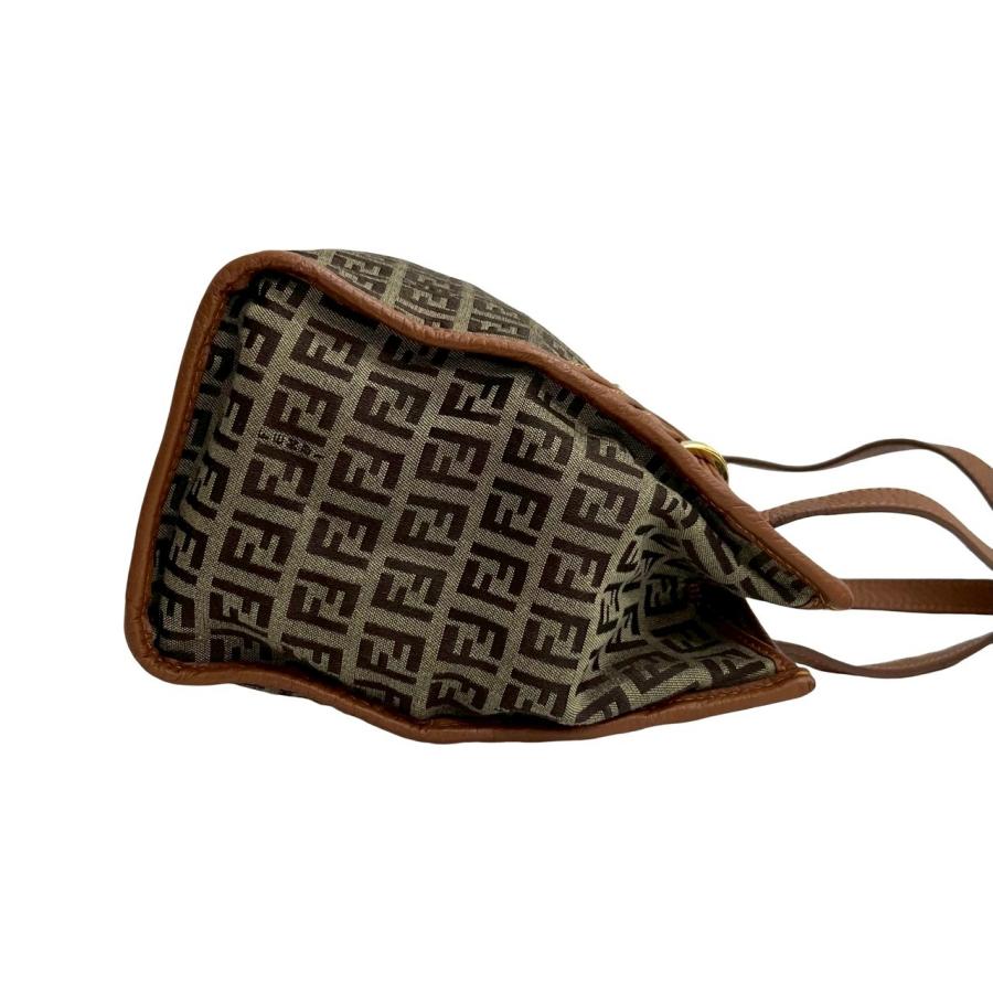 FENDI ズッキーノ柄 トートバッグ ショルダーバッグ ブラウン 保存袋付 FENDI（フェンディ） 極 美品 袋付き ズッキーノ FF 柄 ロゴ 金具