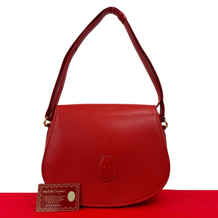 極美品 CARTIER カルティエ マストライン ショルダーバッグ ヴィンテージ ハンドバッグ レザー レッド レディース【中古】 Cartier（カルティエ） 極 美品 ヴィンテージ マストライン レザー 本