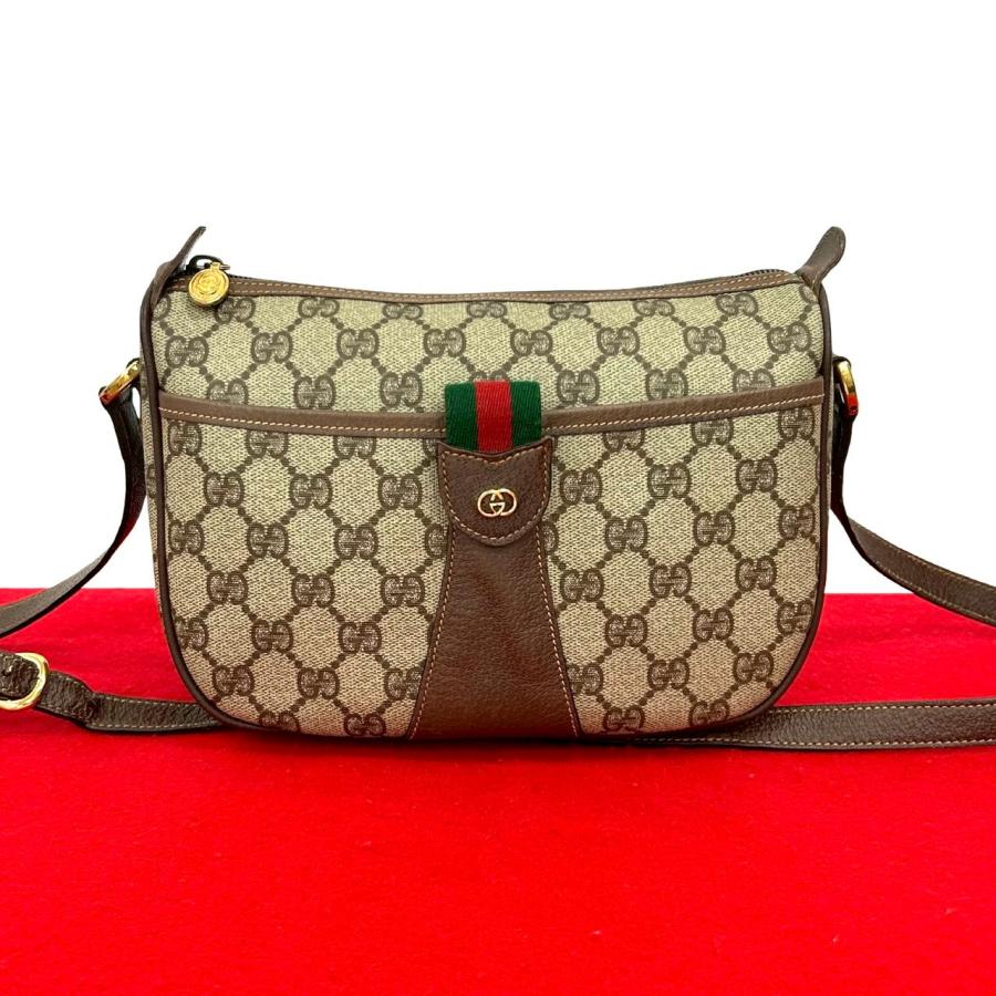 GUCCI◇ショルダーバッグ/レザー/BRW/GG柄/オールドグッチ