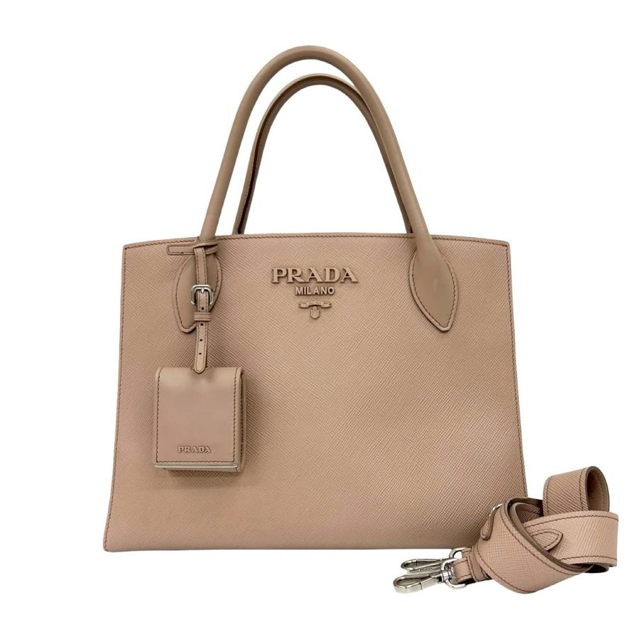 PRADA（プラダ） 極 美品 モノクローム ロゴ 金具 サフィアーノ レザー