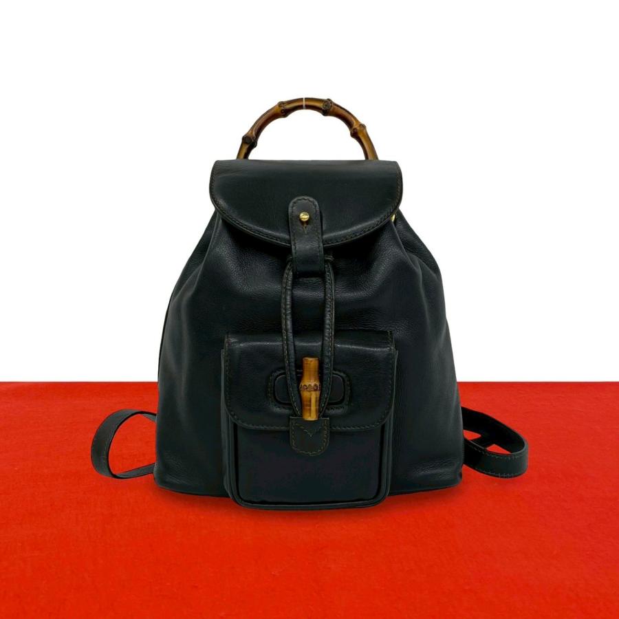 美品　グッチ GUCCI リュック バンブー 黒 ブラック 巾着　レザー　バッグ GUCCI（グッチ） 極 美品 オールドグッチ ヴィンテージ バンブー