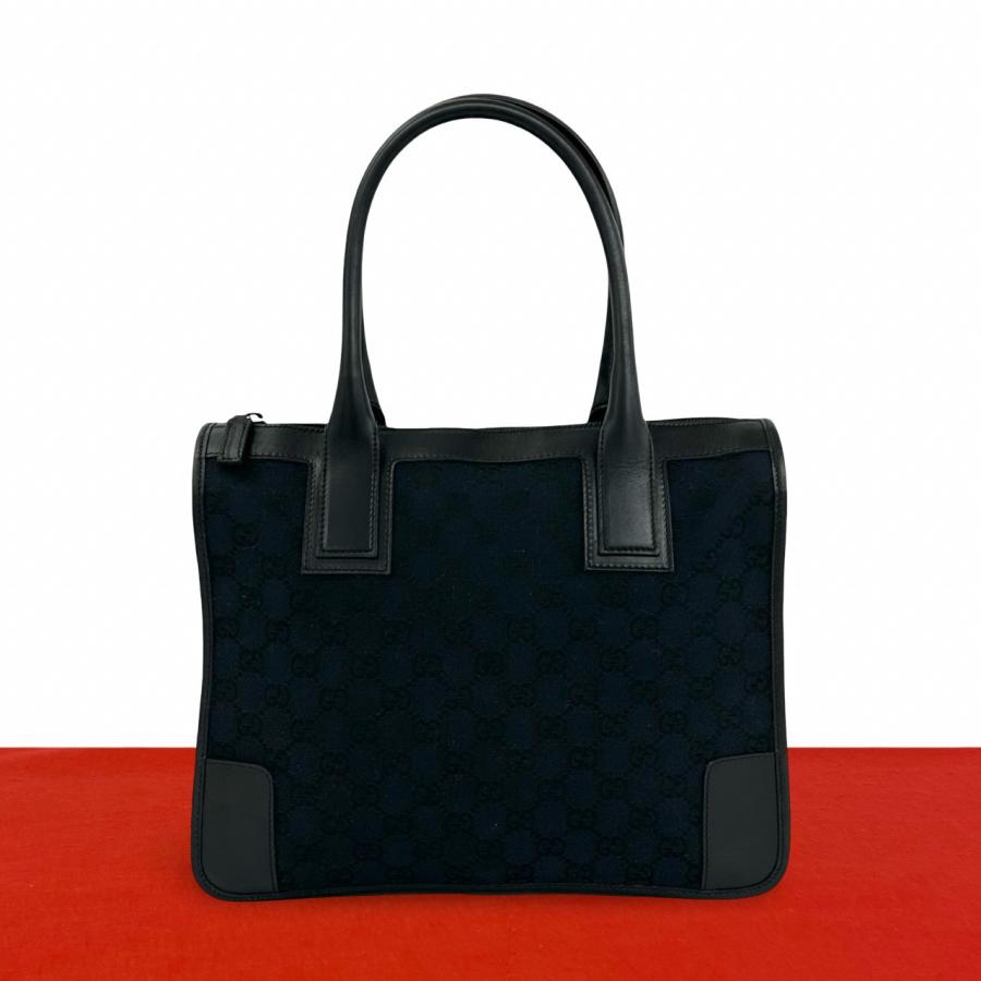 GUCCI グッチ GGキャンバス トートバッグ ブラック レザー ハンドバッグ GUCCI（グッチ） ほぼ未使用 希少品 GG ロゴ 柄 レザー 本革