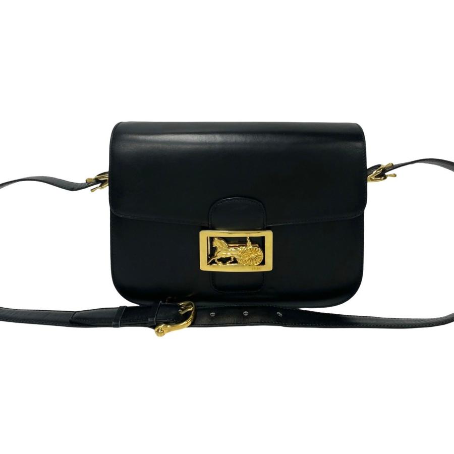 極 美品 希少品 CELINE セリーヌ ロゴ 馬車金具 カーフ レザー 本革 