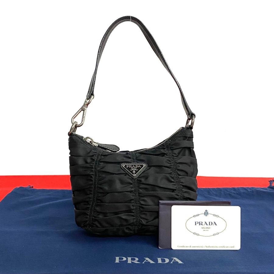 PRADA 極 美品 希少品 プラダ 三角ロゴ 金具 ギャザー ナイロン