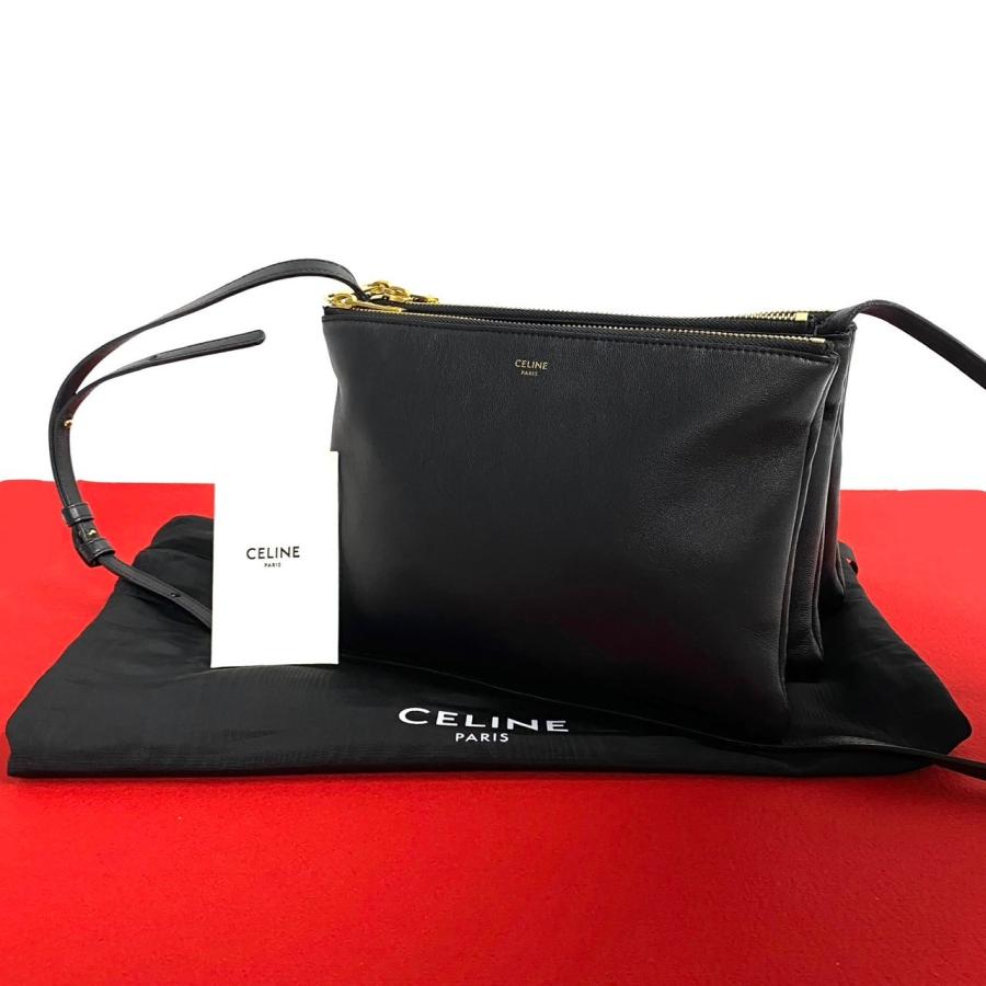 CELINE ほぼ未使用 希少品 袋付き セリーヌ トリオ レザー 本革 CELINE ほぼ未使用 希少品 袋付き セリーヌ トリオ レザー 本革