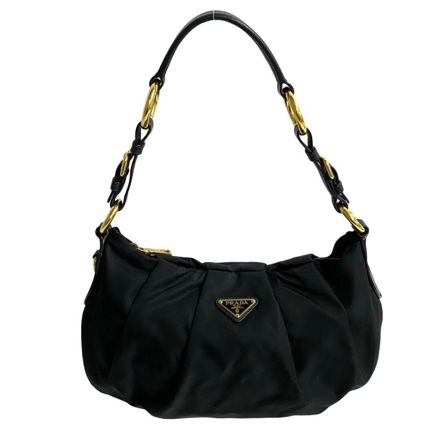 極 美品 カード付 PRADA プラダ 三角ロゴ ゴールド 金具 ナイロン 