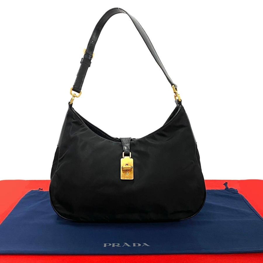 プラダショルダーバッグ三角ロゴゴールド金具ナイロンレザー