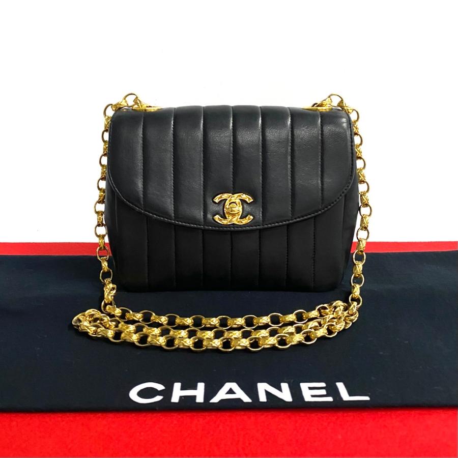 極 美品 シール有 CHANEL シャネル マドモアゼル ココマーク ターンロック 金具 ラムスキン チェーン ショルダーバッグ ブラック 27747 CHANEL（シャネル） 極 美品 シール有 4番台 マドモアゼル ココマーク