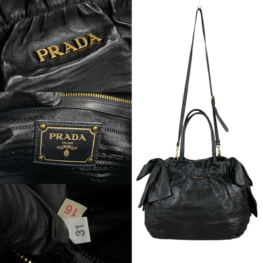 PRADA ほぼ未使用 袋付き 希少品 プラダ ロゴ金具 レザー 本革 2way  