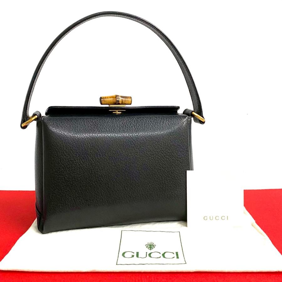 GUCCI グッチ ターンロック バンブー ハンドバッグ ブラック