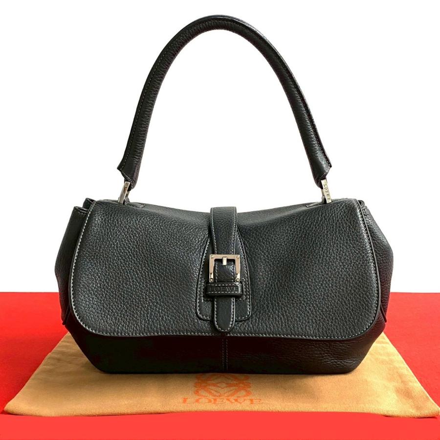 LOEWE 極 美品 ロエベ センダ ロゴ エンボス レザー 本革 ハンドバッグ 
