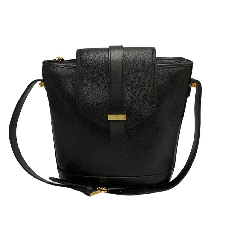 Yves Saint Laurent 極 美品 YVES SAINT LAURENT イヴ・サンローラン ロゴ 金具 レザー 本革 セミ ...
