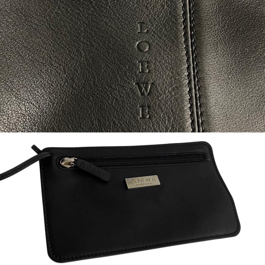 LOEWE（ロエベ） 極 美品 希少品 ポーチ付き ロゴ 金具 レザー スウェード 本革 ハンドバッグ ミニ ボストンバッグ ブラック 黒 ...