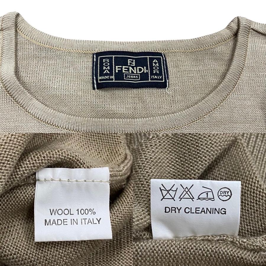 FENDI（フェンディ） 極 美品 FF ロゴ ズッカ ウール クルーネック ニット セーター トップス ブラック ベージュ 69746 ...