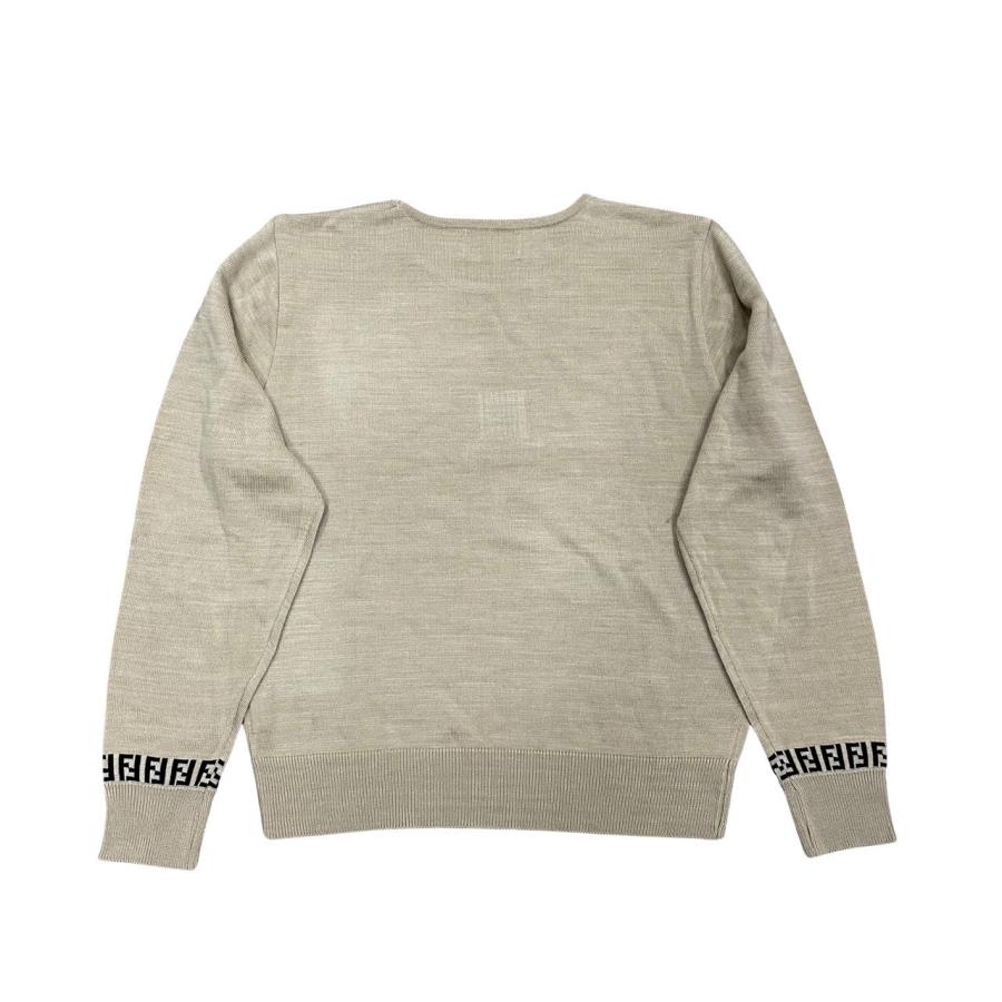 FENDI（フェンディ） 極 美品 FF ロゴ ズッカ ウール クルーネック ニット セーター トップス ブラック ベージュ 69746 ...