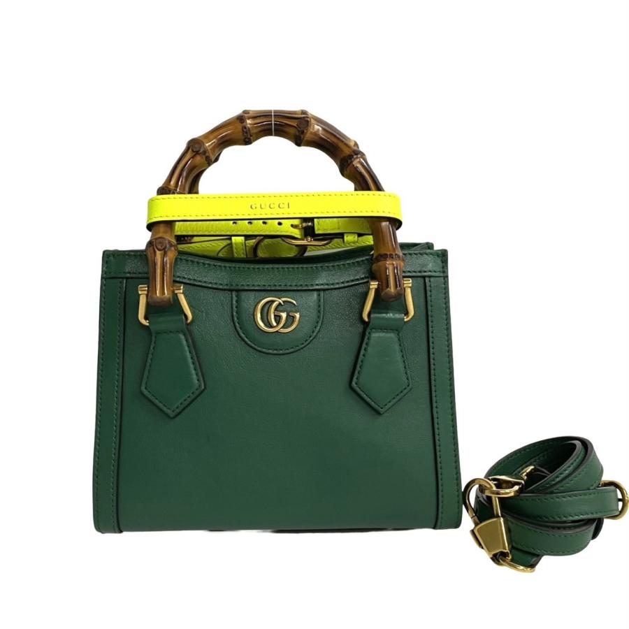 GUCCI ほぼ未使用 箱付 グッチ ダイアナ ミニ トート バンブー レザー 