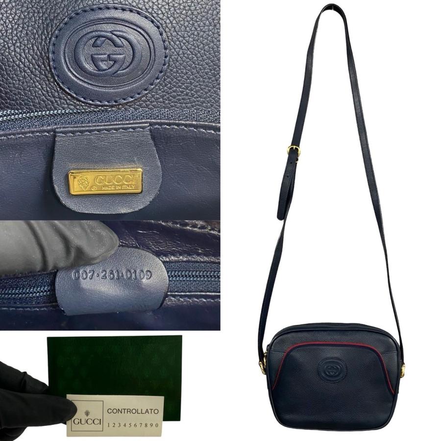 極 美品 GUCCI オールドグッチ ヴィンテージ シェリーライン GG ロゴ 金具 レザー ミニ ショルダーバッグ ポシェット ネイビー 74484｜linkvintage｜03