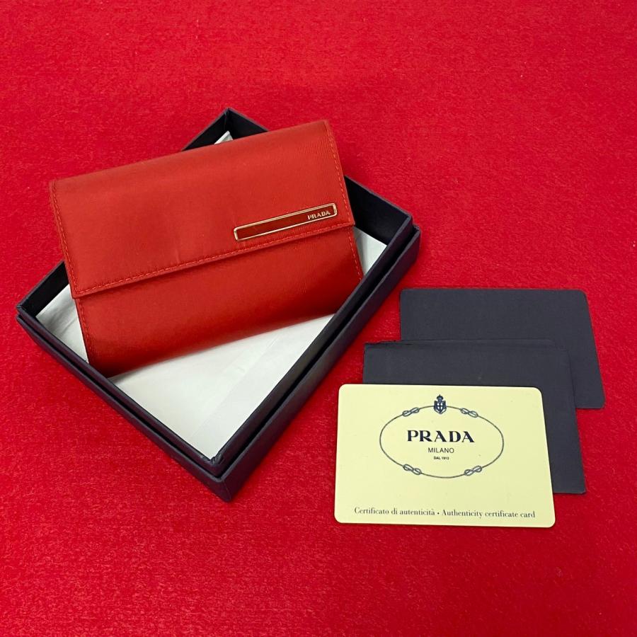 未使用保管品 箱 カード付 PRADA プラダ ロゴ 金具 ナイロン レザー 本  