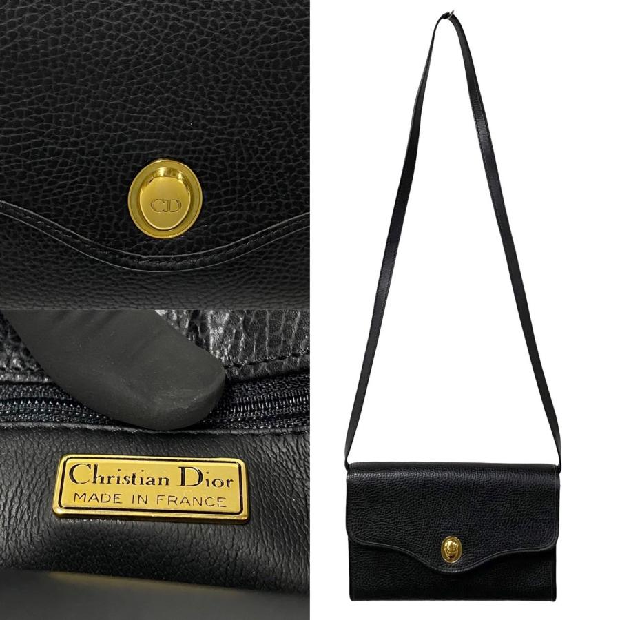 ほぼ未使用 Christian Dior クリスチャンディオール ヴィンテージ レザー CD ロゴ 金具 ショルダーバッグ ブラック 89211｜linkvintage｜03